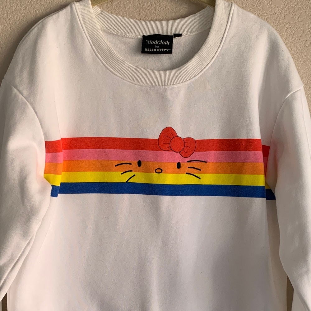 ModCloth Hello Kitty Rainbow Striped Sweater Sweatshirt Large